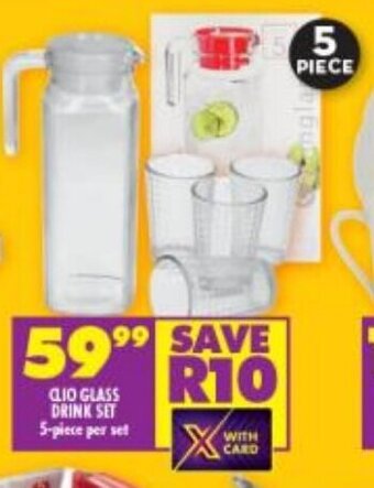 Shoprite CLIO GLASS DRINK SET 5-piece per set offer