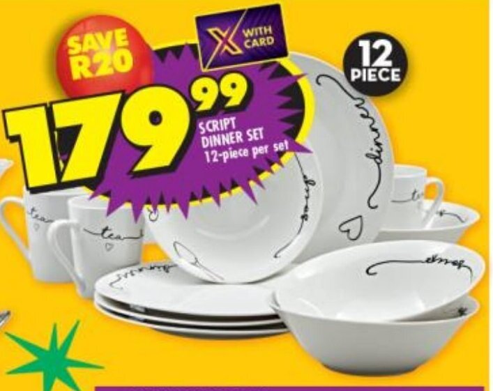 SCRIPT DINNER SET 12piece per set offer at Shoprite