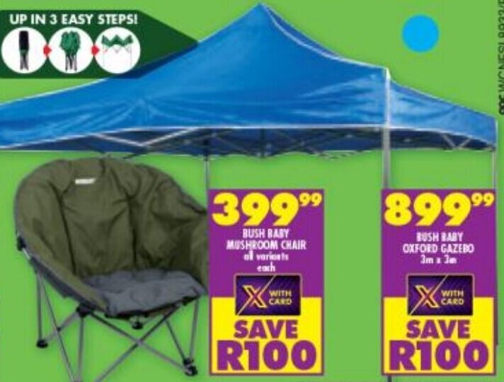 BUSH BABY OXFORD GAZEBO 3m x 3m offer at Shoprite