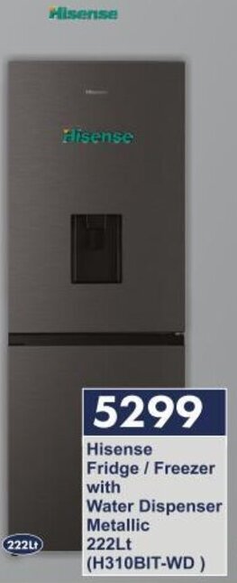 President Hyper Hisense Fridge / Freezer with Water Dispenser Metallic 222Lt (H310BIT-WD) offer
