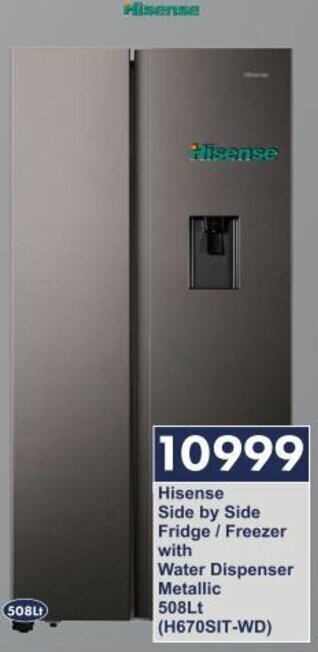 President Hyper Hisense Side by Side Fridge Freezer with Water Dispenser Metallic 508Lt (H670SIT-WD) offer