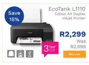 First Shop Epson EcoTank L1110 Colour A4 Duplex Inkjet Printer offer