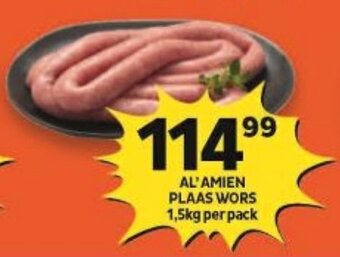 Shoprite AL'AMIEN PLAAS WORS 1,5kg per pack offer