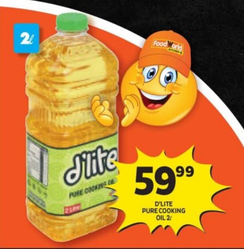 D'LITE PURE COOKING OIL 2L offer at Shoprite