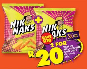 Shoprite SIMBA NIK NAKS FLAVOURED MAIZE SNACK all variants 135g offer