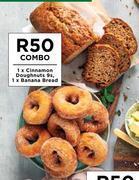 Food Lover's Market 1 x cinnamon doughnuts 9s, 1 x banana bread-combo offer