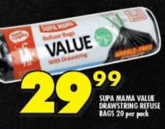Shoprite SUPA MAMA VALUE DRAWSTRING REFUSE BAGS 20 per pack offer