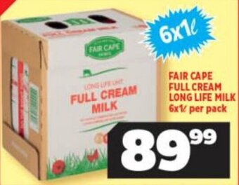 Usave FAIR CAPE FULL CREAM LONG LIFE MILK 6x1L per pack offer