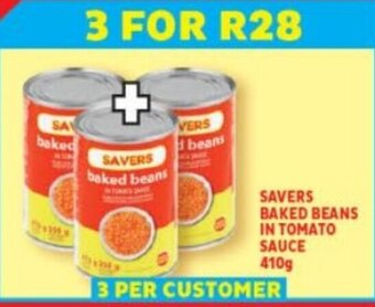 Usave SAVERS BAKED BEANS IN TOMATO SAUCE 410g offer