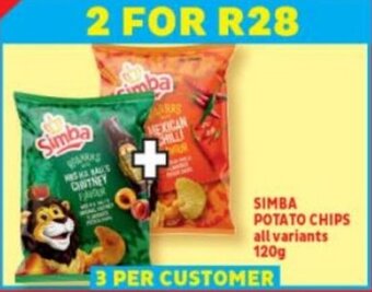 Usave SIMBA POTATO CHIPS all variants 120g offer