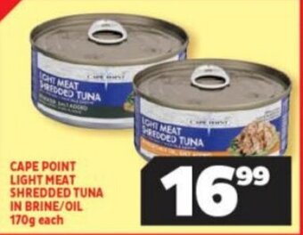 Usave CAPE POINT LIGHT MEAT SHREDDED TUNA IN BRINE/OIL 170g each offer
