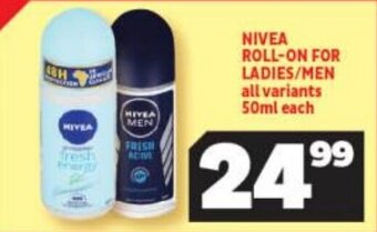 NIVEA ROLL-ON FOR LADIES/MEN all variants 50ml each