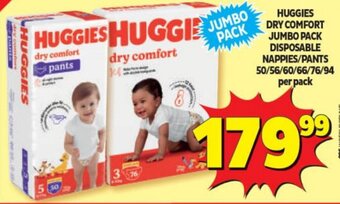 Usave HUGGIES DRY COMFORT JUMBO PACK DISPOSABLE NAPPIES/PANTS 50/56/60/66/76/94 per pack offer