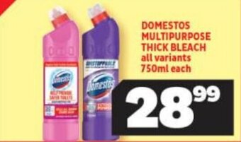 Usave DOMESTOS MULTIPURPOSE THICK BLEACH all variants 750ml each offer