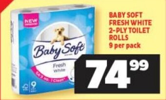 Usave BABY SOFT FRESH WHITE 2-PLY TOILET ROLLS 9 per pack offer