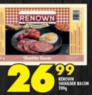 Shoprite RENOWN SHOULDER BACON 200g offer
