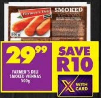 Shoprite FARMER'S DELI SMOKED VIENNAS 500g offer