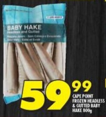 Shoprite CAPE POINT FROZEN HEADLESS & GUTTED BABY HAKE 800g offer