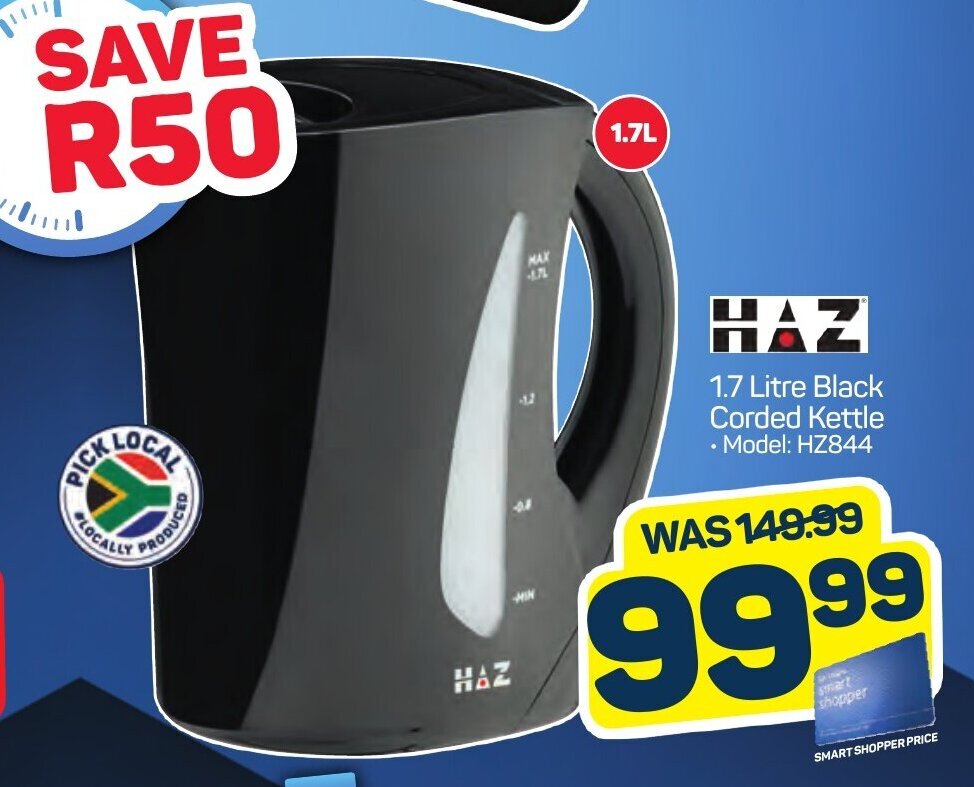 HAZ 1.7 Litre Black Corded Kettle • Model HZ844 offer at Pick n Pay