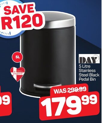 Pick n Pay DAY 5 Litre Stainless Steel Black Pedal Bin offer