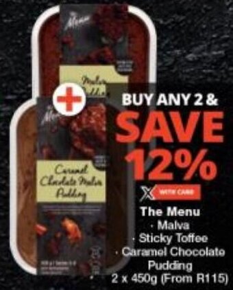 Checkers The Menu Malva Sticky Toffee Caramel Chocolate Pudding 2 x 450g (From R115) offer