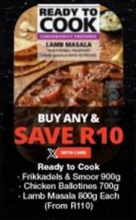 Checkers Ready to Cook Frikkadels & Smoor 900g Chicken Ballotines 700g -Lamb Masala 800g Each (From R110) offer