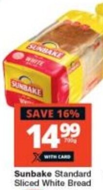 Checkers Sunbake Standard Sliced White Bread offer
