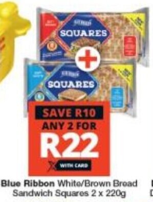 Checkers Blue Ribbon White/Brown Bread Sandwich Squares 2 x 220g offer
