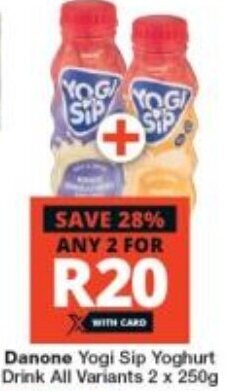 Danone Yogi Sip Yoghurt Drink All Variants 2 x 250g