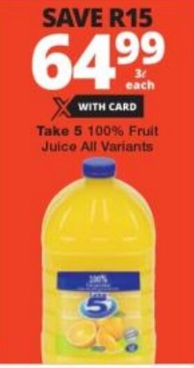 Checkers Take 5 100% Fruit Juice All Variants offer