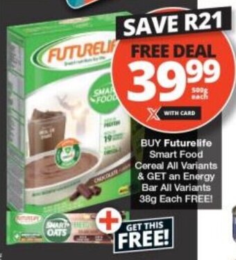 Checkers BUY Futurelife Smart Food Cereal All Variants & GET an Energy Bar All Variants 38g Each FREE! offer