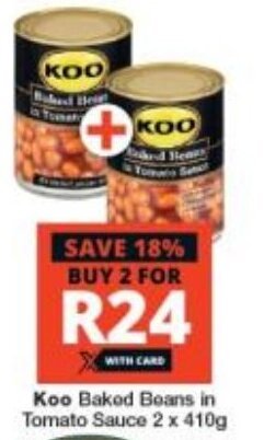 Checkers Koo Baked Beans in Tomato Sauce 2 x 410g offer