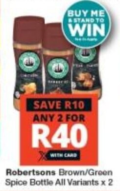 Checkers Robertsons Brown/Green Spice Bottle All Variants x 2 offer