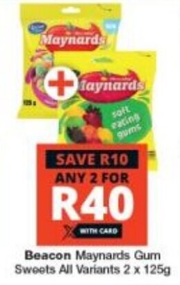 Checkers Beacon Maynards Gum Sweets All Variants 2 x 125g offer