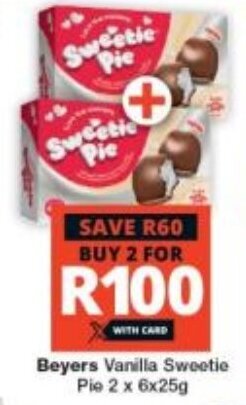 Checkers Beyers Vanilla Sweetie Pie 2 x 6x25g offer