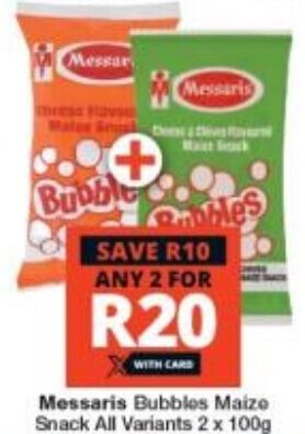 Checkers Messaris Bubbles Maize Snack All Variants 2 x 100g offer