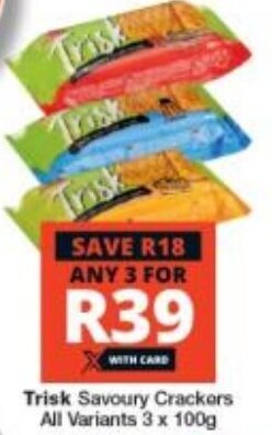 Checkers Trisk Savoury Crackers All Variants 3 x 100g offer