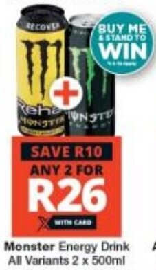 Checkers Monster Energy Drink All Variants 2 x 500ml offer