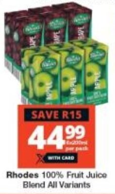 Checkers Rhodes 100% Fruit Juice Blend All Variants offer