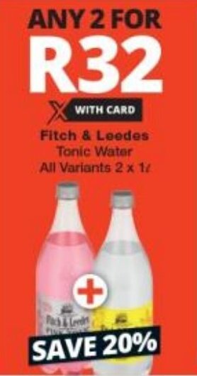 Checkers Fitch & Leedes Tonic Water All Variants 2 x 1L offer