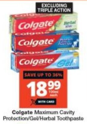Checkers Colgate Maximum Cavity Protection/Gel/Herbal Toothpaste offer