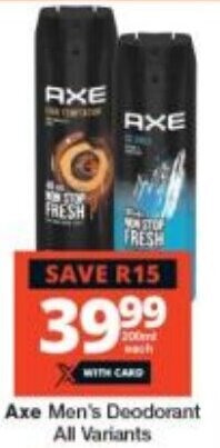 Checkers Axe Men's Deodorant All Variants offer
