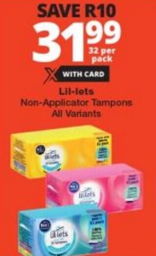 Checkers Lil-lets Non-Applicator Tampons All Variants offer