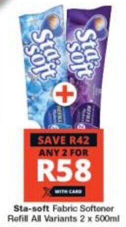 Checkers Sta-soft Fabric Softener Refill All Variants 2 x 500ml offer