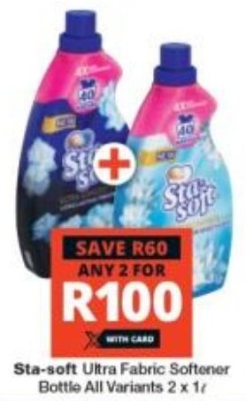 Checkers Sta-soft Ultra Fabric Softener Bottle All Variants 2 x 1L offer