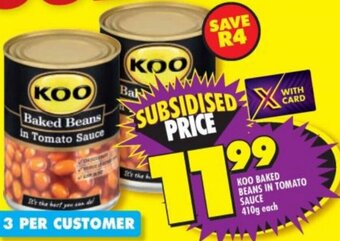 Shoprite KOO BAKED BEANS IN TOMATO SAUCE 410g each offer