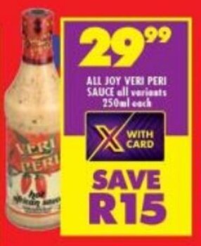 Shoprite ALL JOY VERI PERI SAUCE all variants 250ml each offer