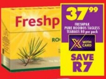 Shoprite FRESHPAK PURE ROOIBOS TAGLESS TEABAGS 80 per pack offer