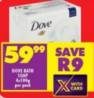 Shoprite DOVE BATH SOAP 4x100g per pack offer