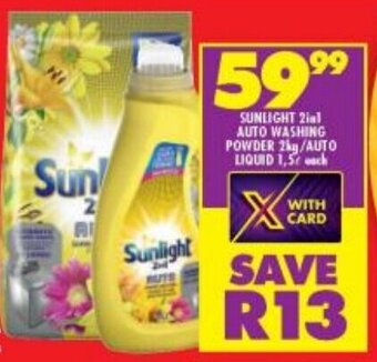 Shoprite SUNLIGHT 2in1 AUTO WASHING POWDER 2kg/AUTO LIQUID 1,5L each offer